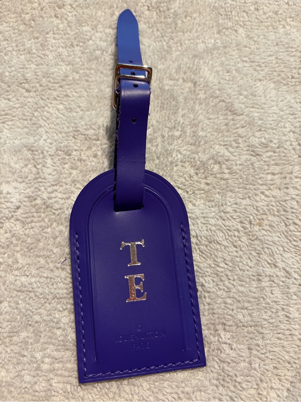Louis Vuitton Purple Leather Luggage Tag with Gold Initials